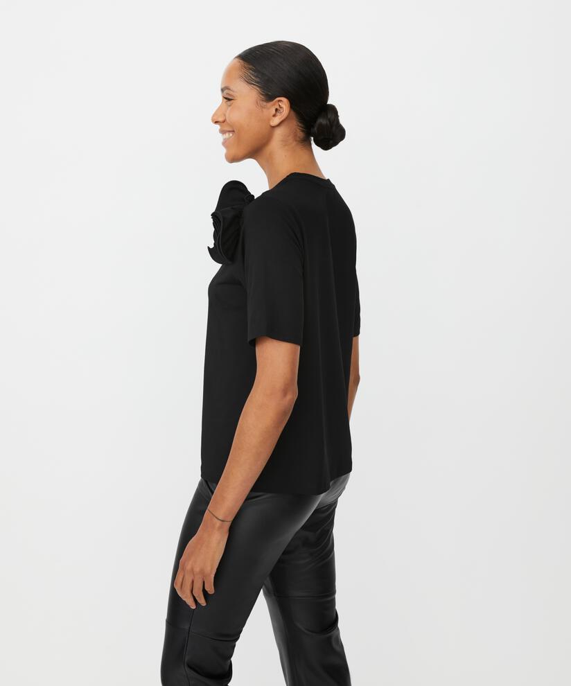 T-Shirt mit abnehmbarer Blumenbrosche, Black
