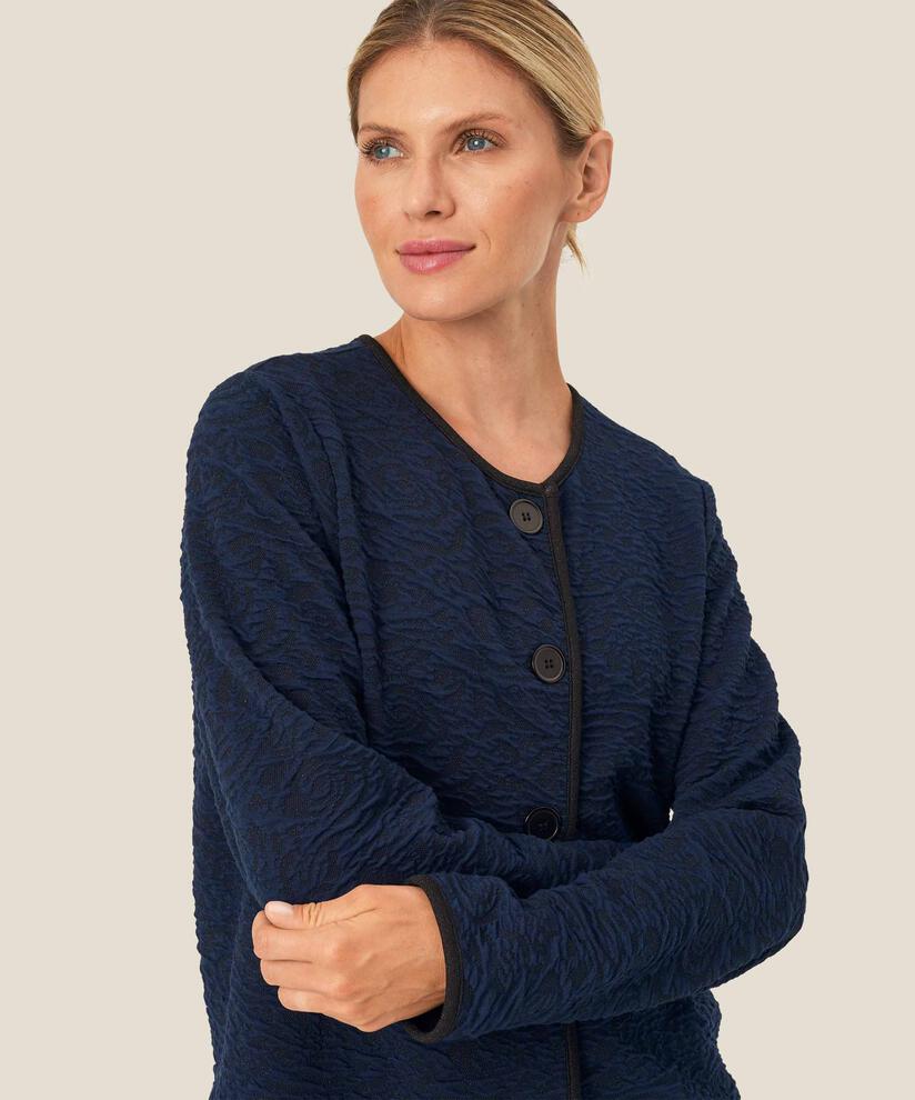 Jacke mit gewebtem Muster und schwarzem Rand, Navy
