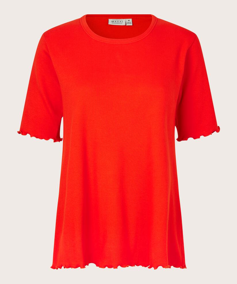 T-Shirt aus gerippter Baumwolle mit gewelltem Rand, Orange com
