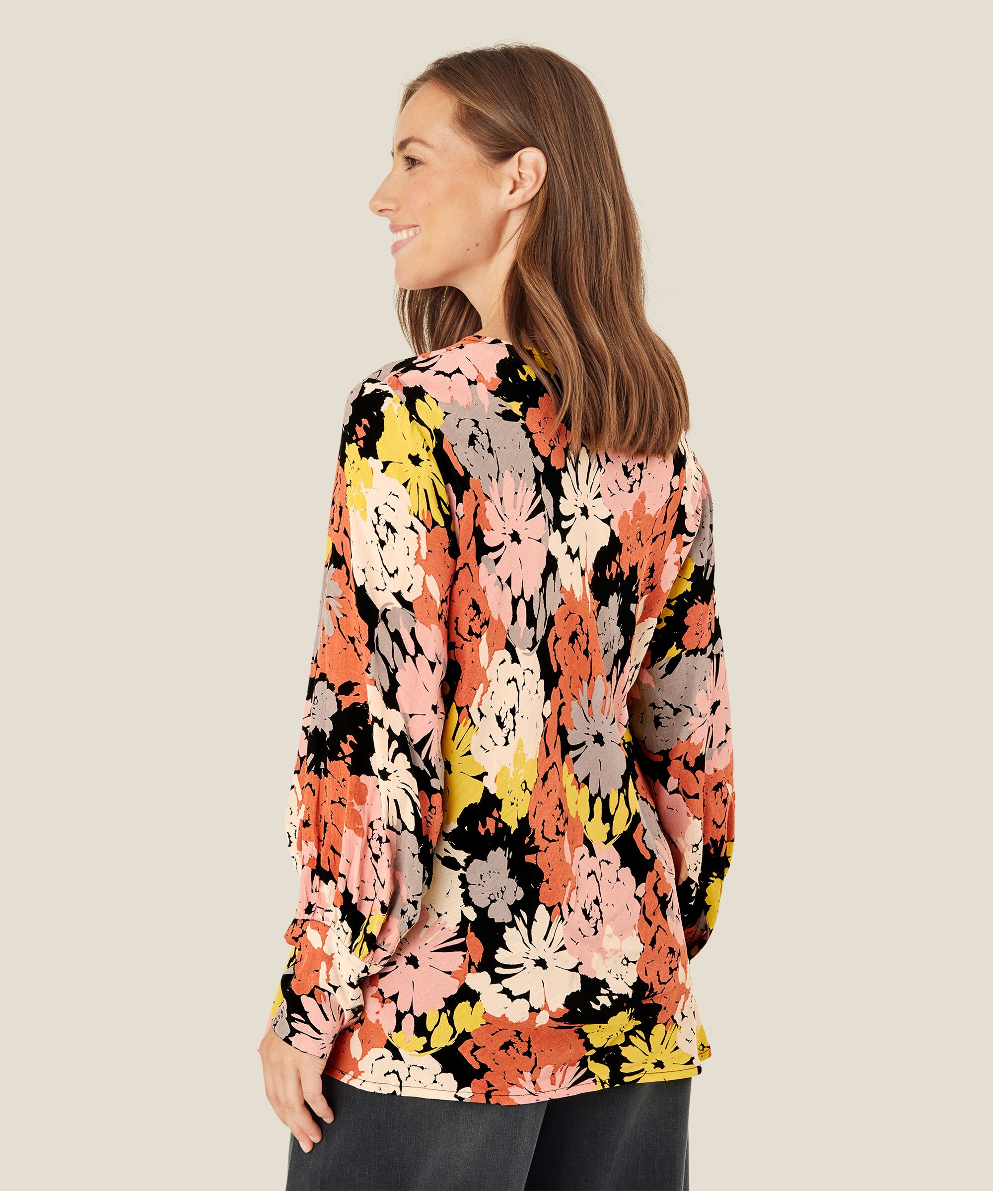 Bluse aus Viskose mit Blumendruck, Oil Yellow