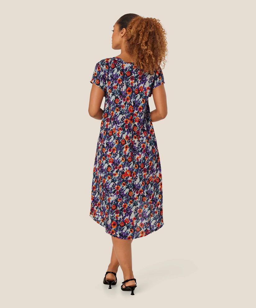 Bedrucktes Viskosekleid mit V-Ausschnitt, Meadow Violet