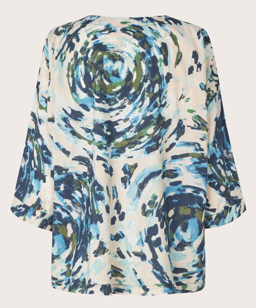 bedruckte Bluse mit 3/4-Ärmeln und Rundhals, Cendre Blue