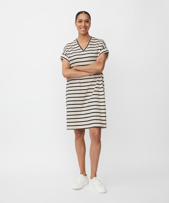 gestreiftes Jerseykleid mit Rundhalsausschnitt, Whitecap