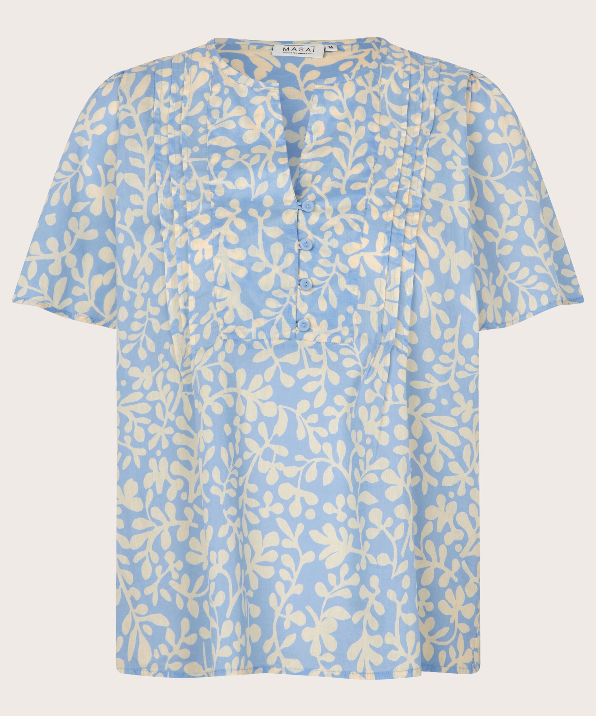 geblümte Baumwollbluse mit V-Ausschnitt, Della Blue