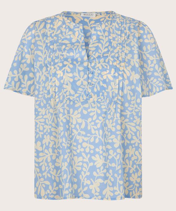 geblümte Baumwollbluse mit V-Ausschnitt, Della Blue