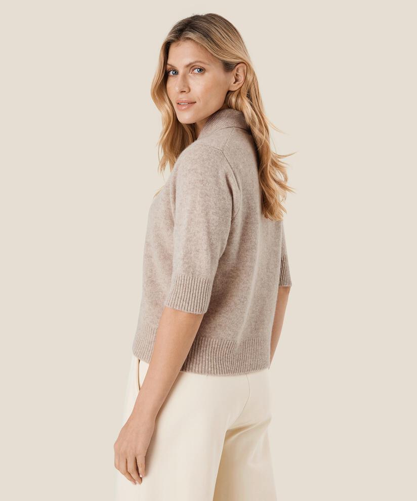 Kurzärmeliger Cardigan aus Wolle, L beige mel
