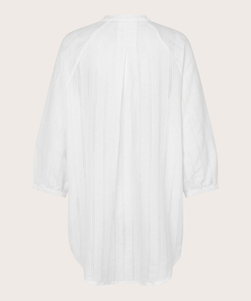 Baumwollshirt mit dezentem Lochmuster und 3/4-Ärmeln, White