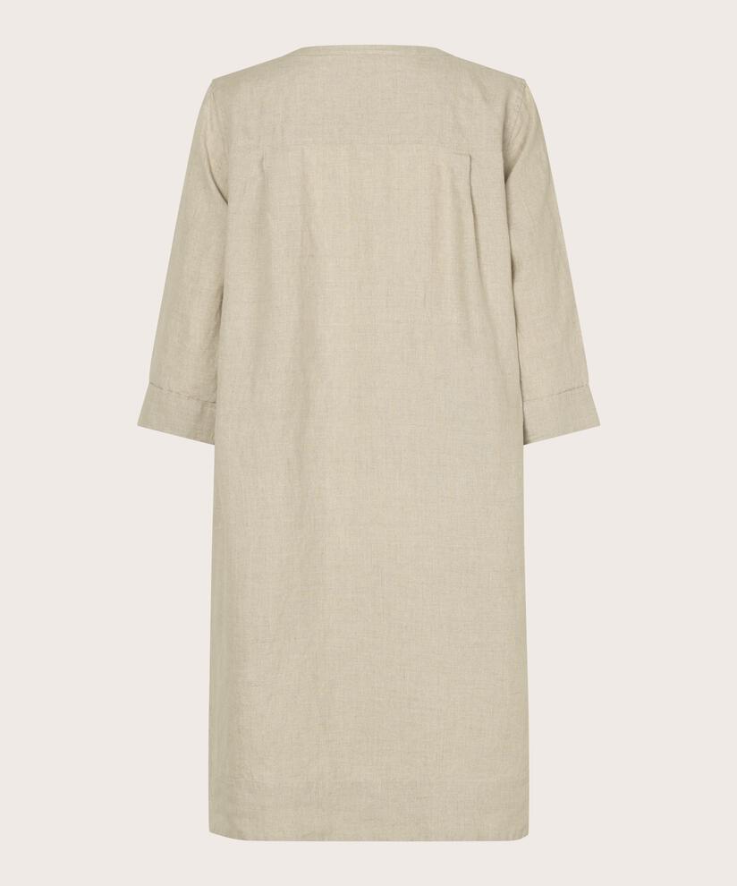 Leinenkleid mit V-Ausschnitt und Eingrifftaschen, Natural