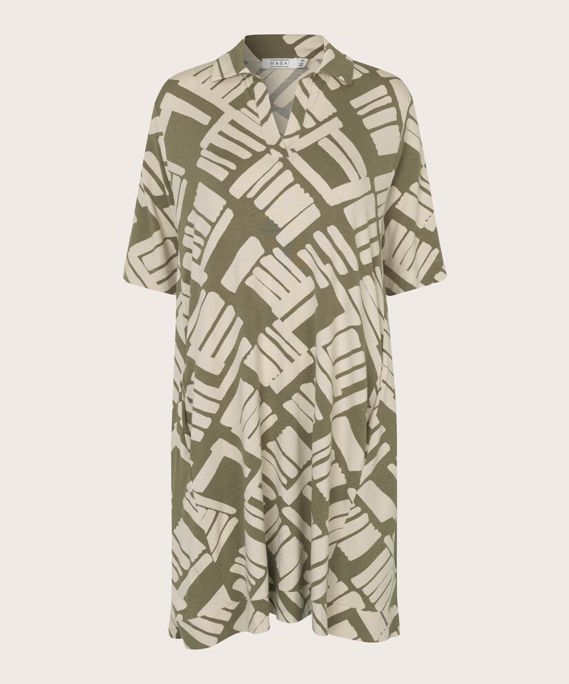 Bedruckte Jersey-Tunika mit V-Ausschnitt, Dusky Green