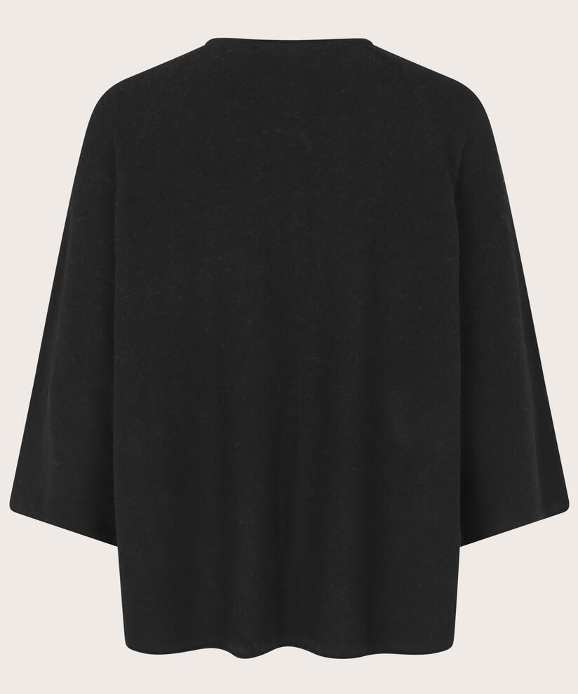 Wollstrickpullover mit 3/4-Ärmeln, Black