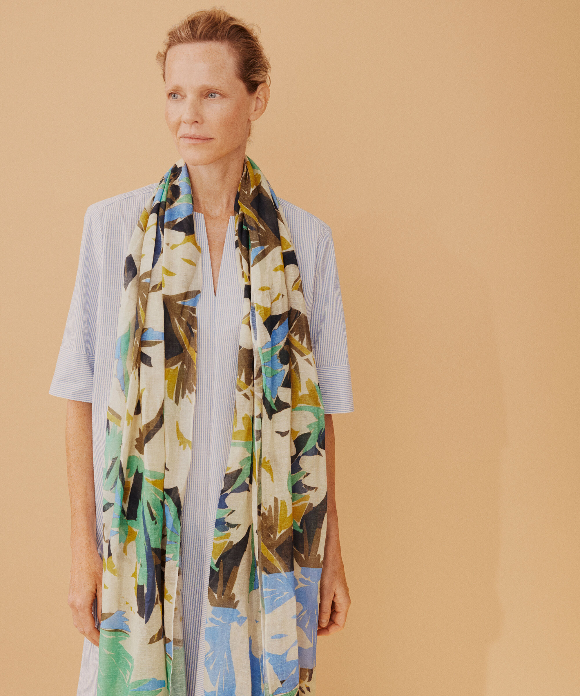 gemusterter Schal aus Baumwollmischung, Dusky Green