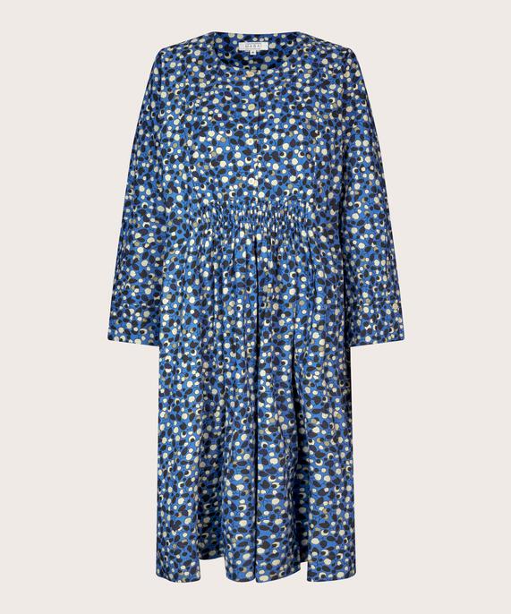 Baumwollkleid mit Falten und Eingrifftaschen, Federal Blue