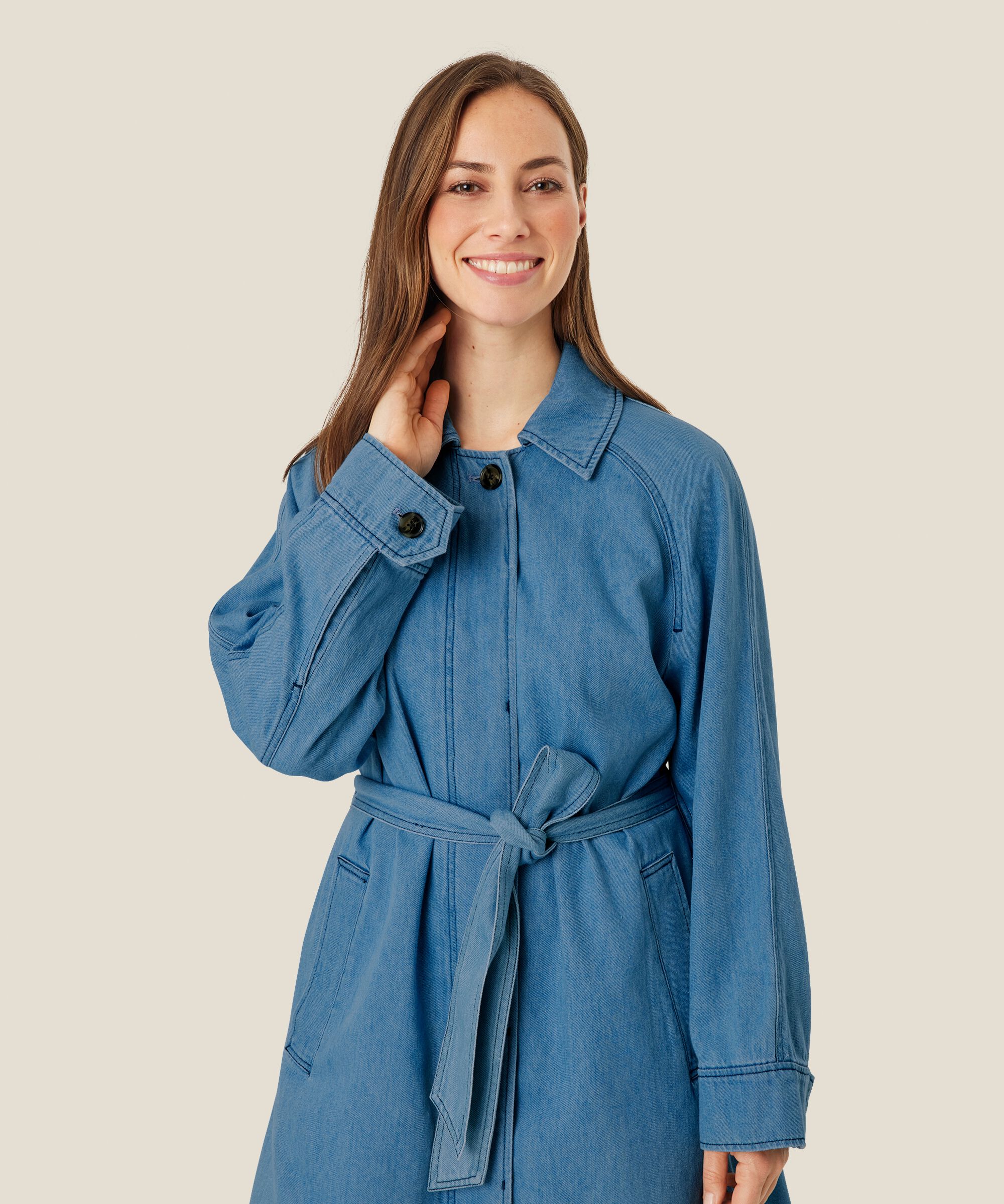 Denim-Trenchcoat mit abnehmbarem Gürtel, Light Denim