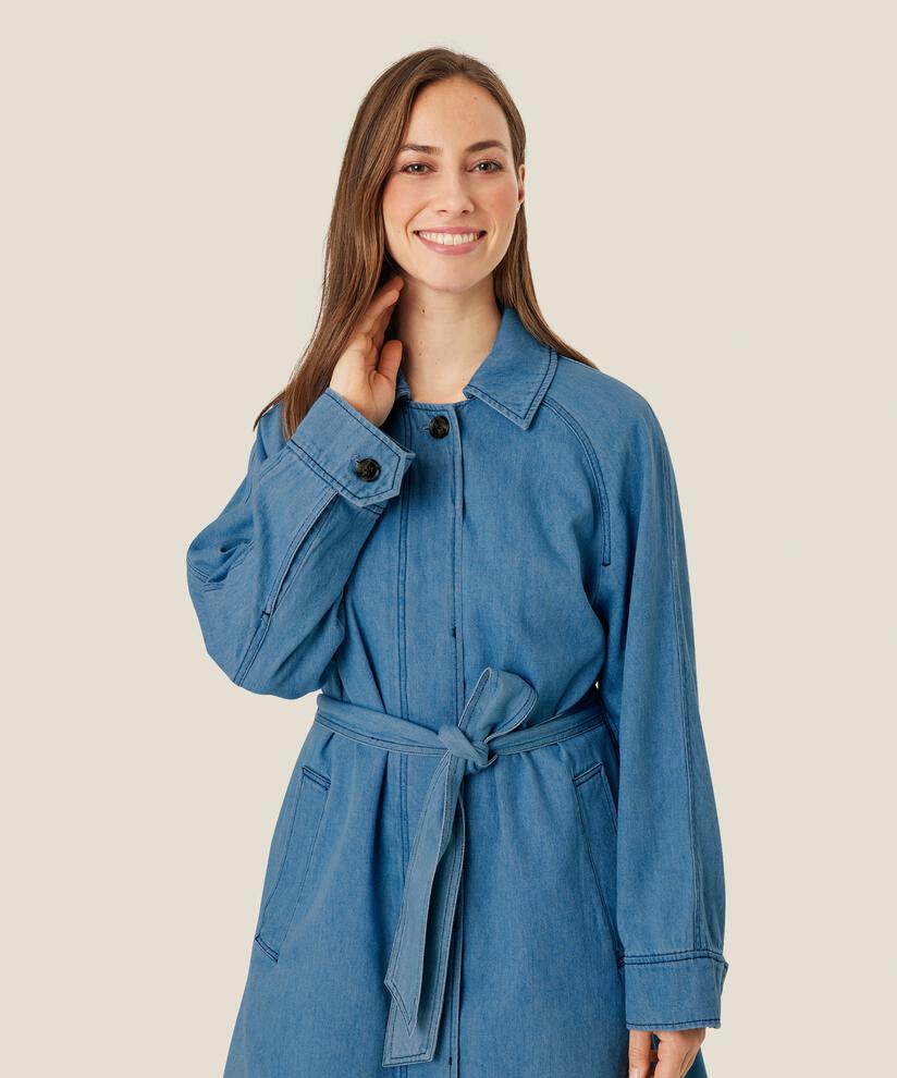 Denim-Trenchcoat mit abnehmbarem Gürtel, Light Denim