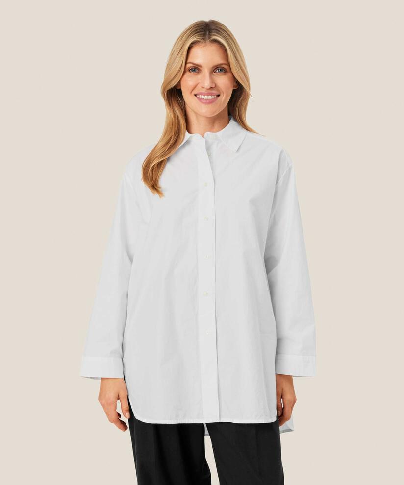 Baumwollhemdbluse Mit Abgerundeten Kanten Und Längerem Rücken, White