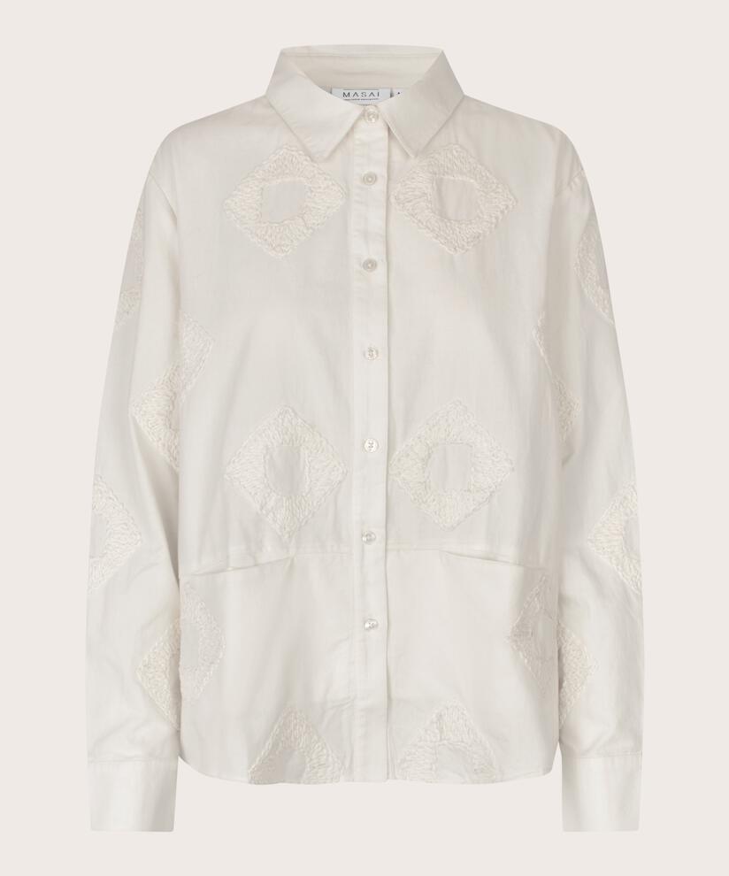 Baumwollhemd mit gestickten Details und Fronttaschen, Jet Stream