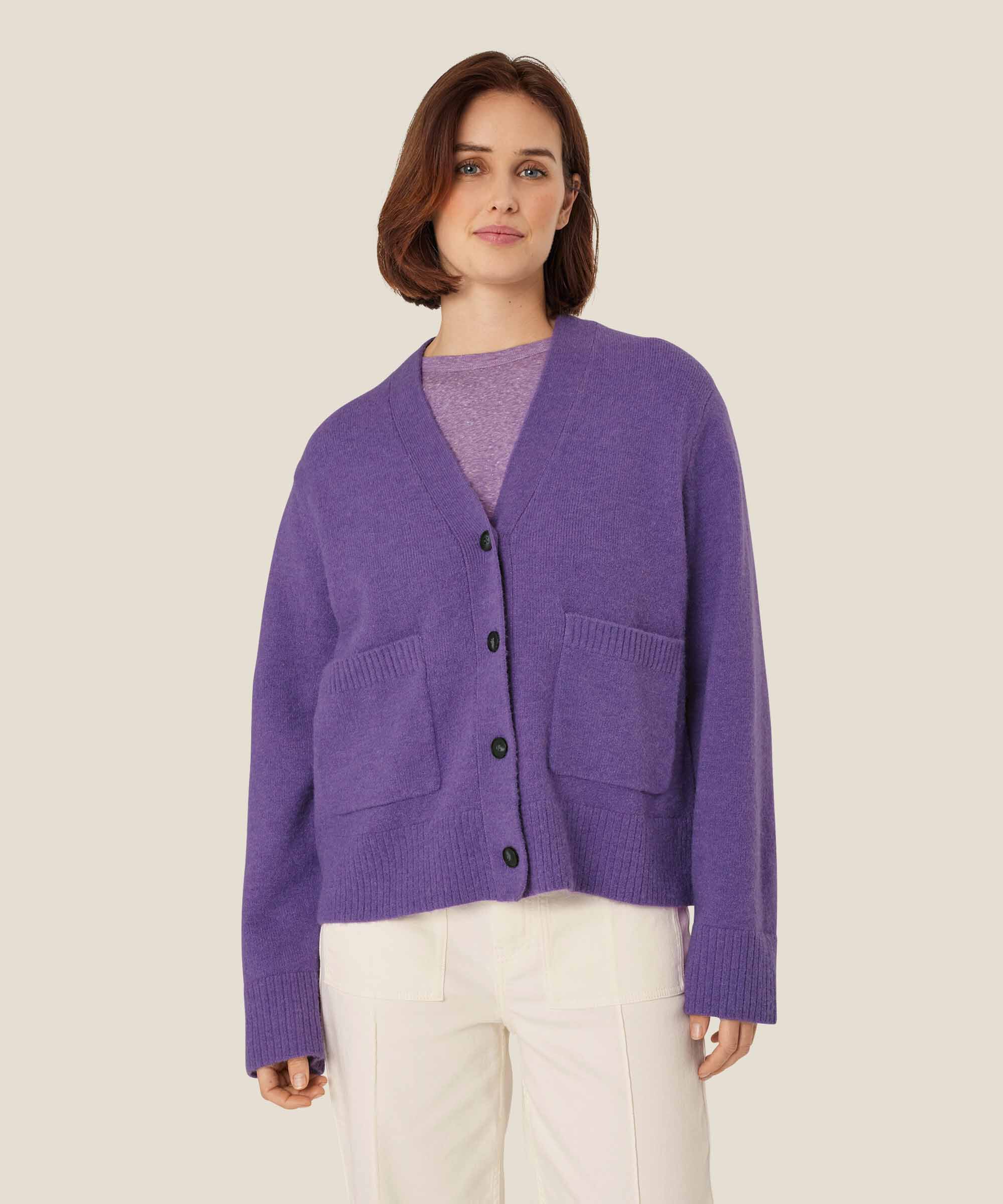 klassischer Cardigan aus Wollmischung, Meadow Violet