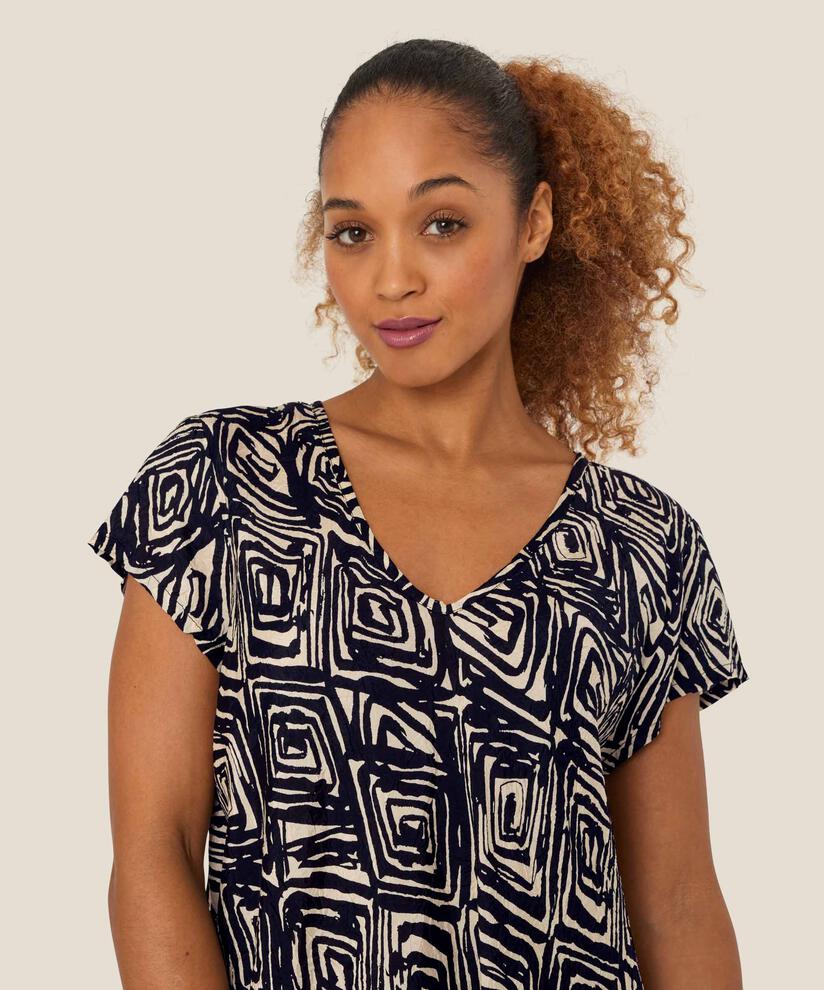Bedrucktes Viskose-Top mit V-Ausschnitt, Black