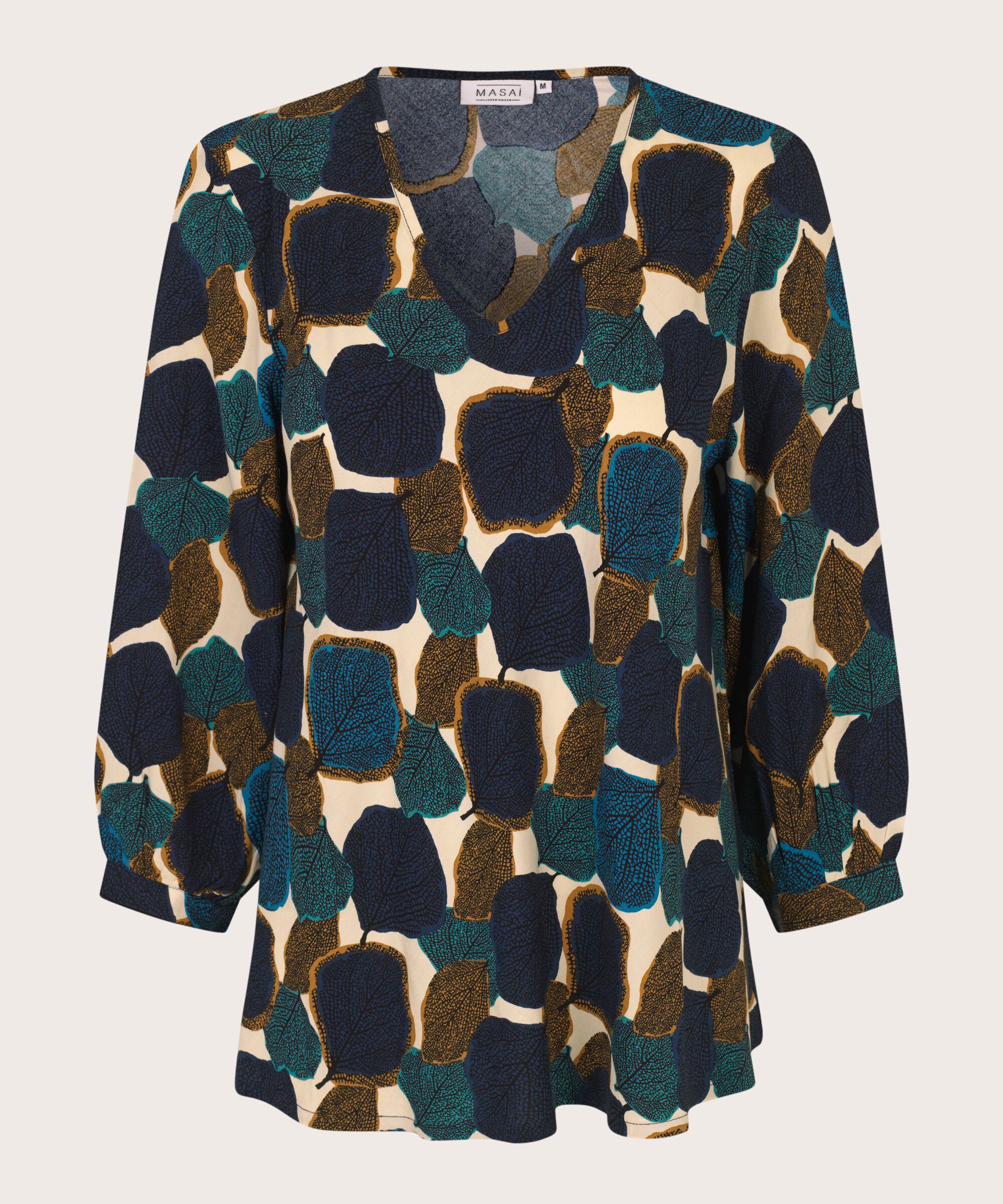 Bedruckte Viskosebluse Mit V-ausschnitt, Chipmunk