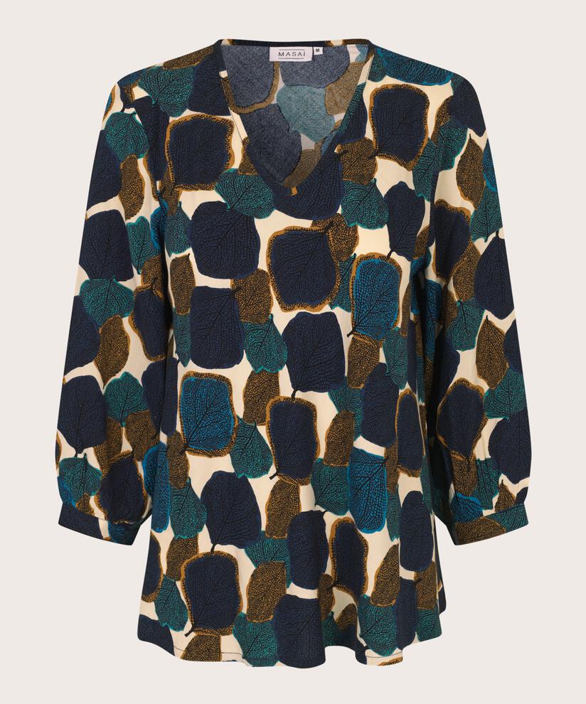 Bedruckte Viskosebluse Mit V-ausschnitt, Chipmunk