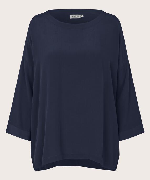 Viskosebluse Mit 3/4 Ärmeln, Navy Blazer