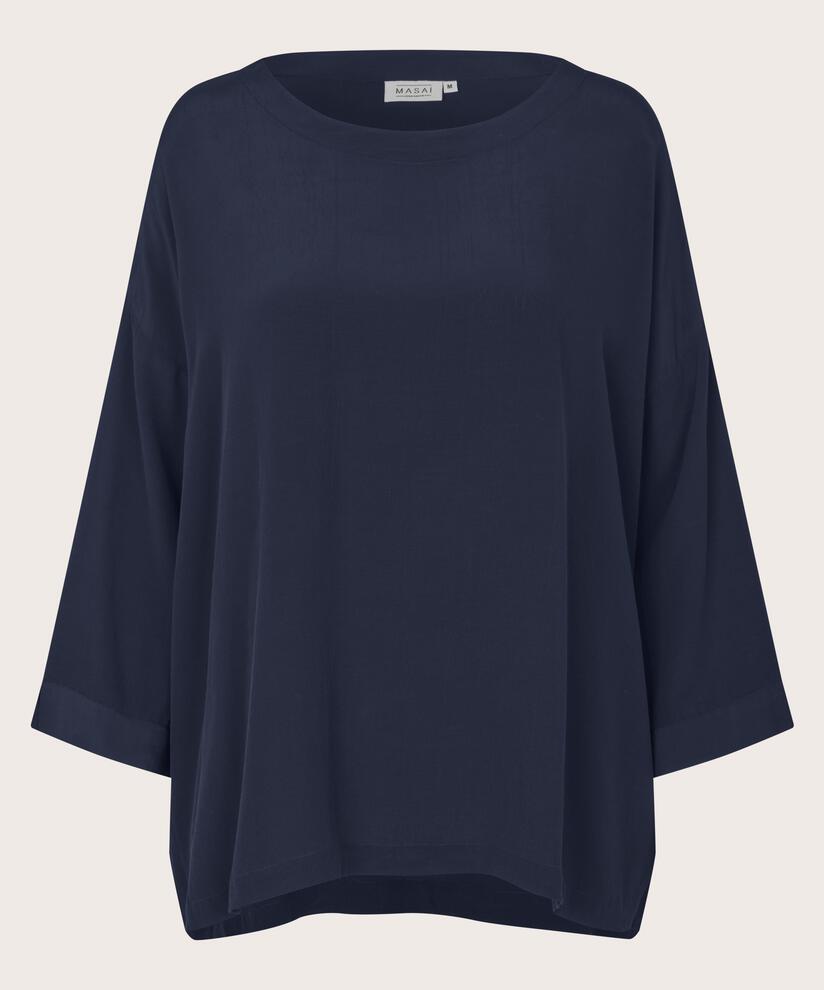Viskosebluse Mit 3/4 Ärmeln, Navy Blazer