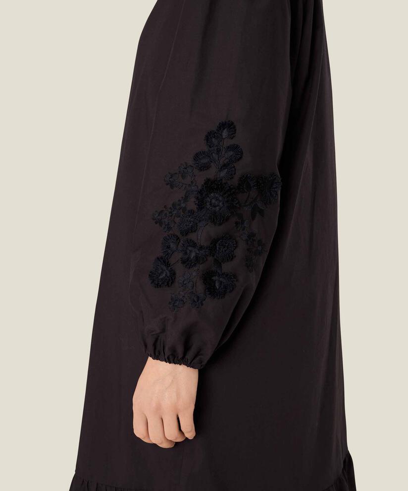 Kleid mit V-Ausschnitt und floralen Details, Black