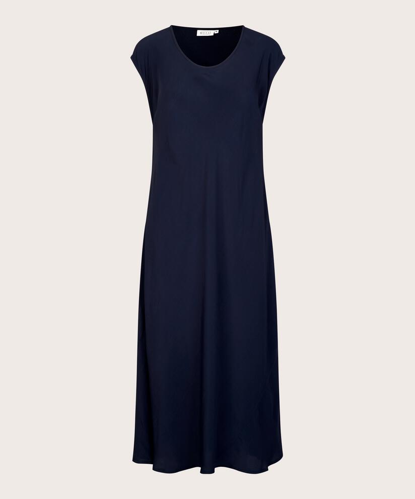 Viskosekleid mit Rundhalsausschnitt und kurzen Ärmeln, Navy