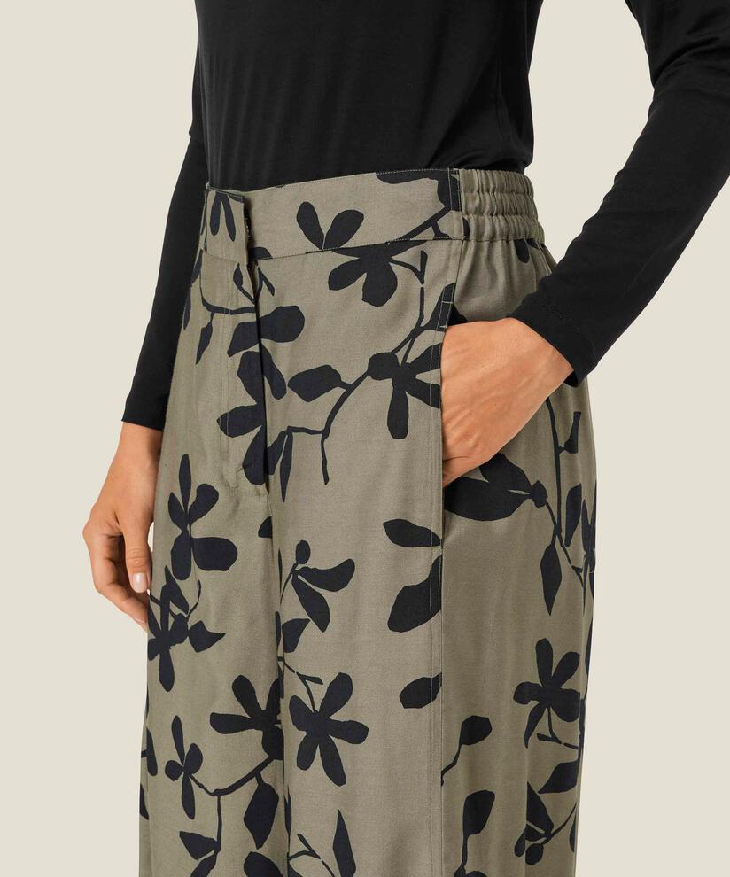 Bedruckte Hose mit Gummizug hinten, Vetiver