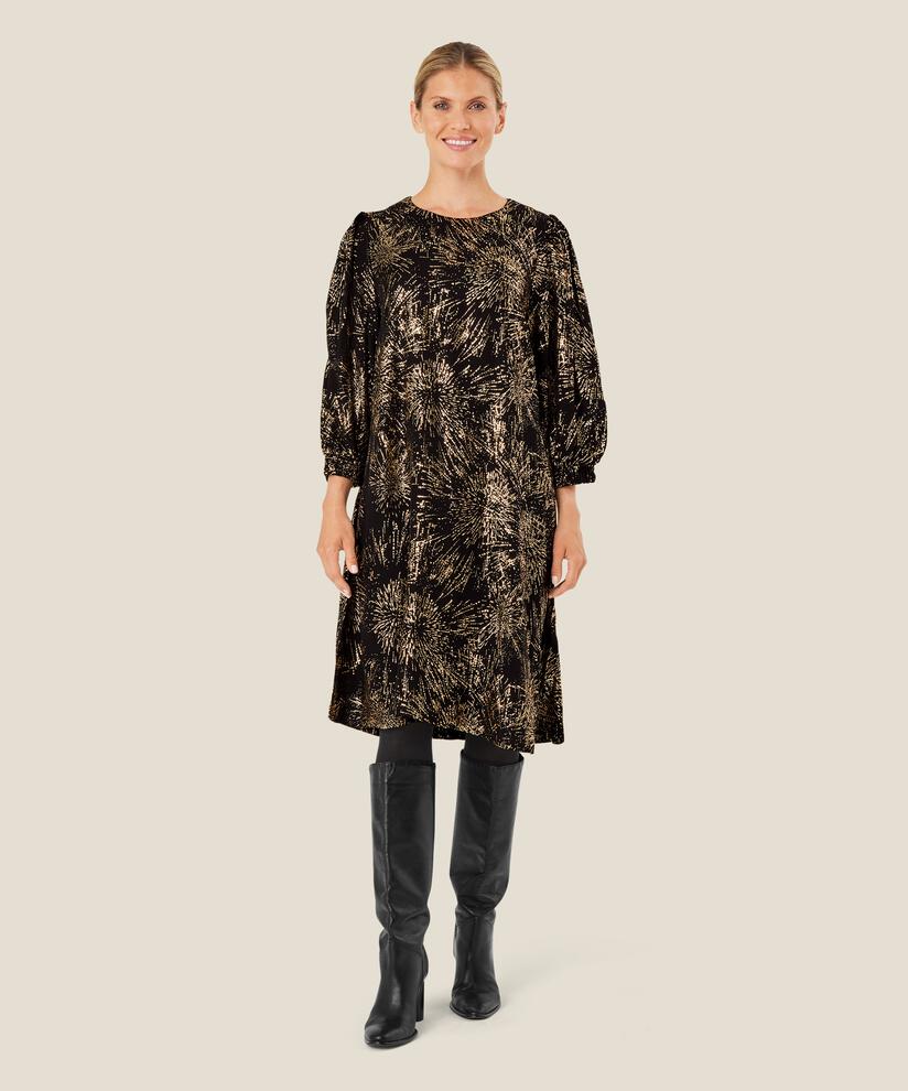 Kleid mit dreiviertellangen Puffärmeln, Black