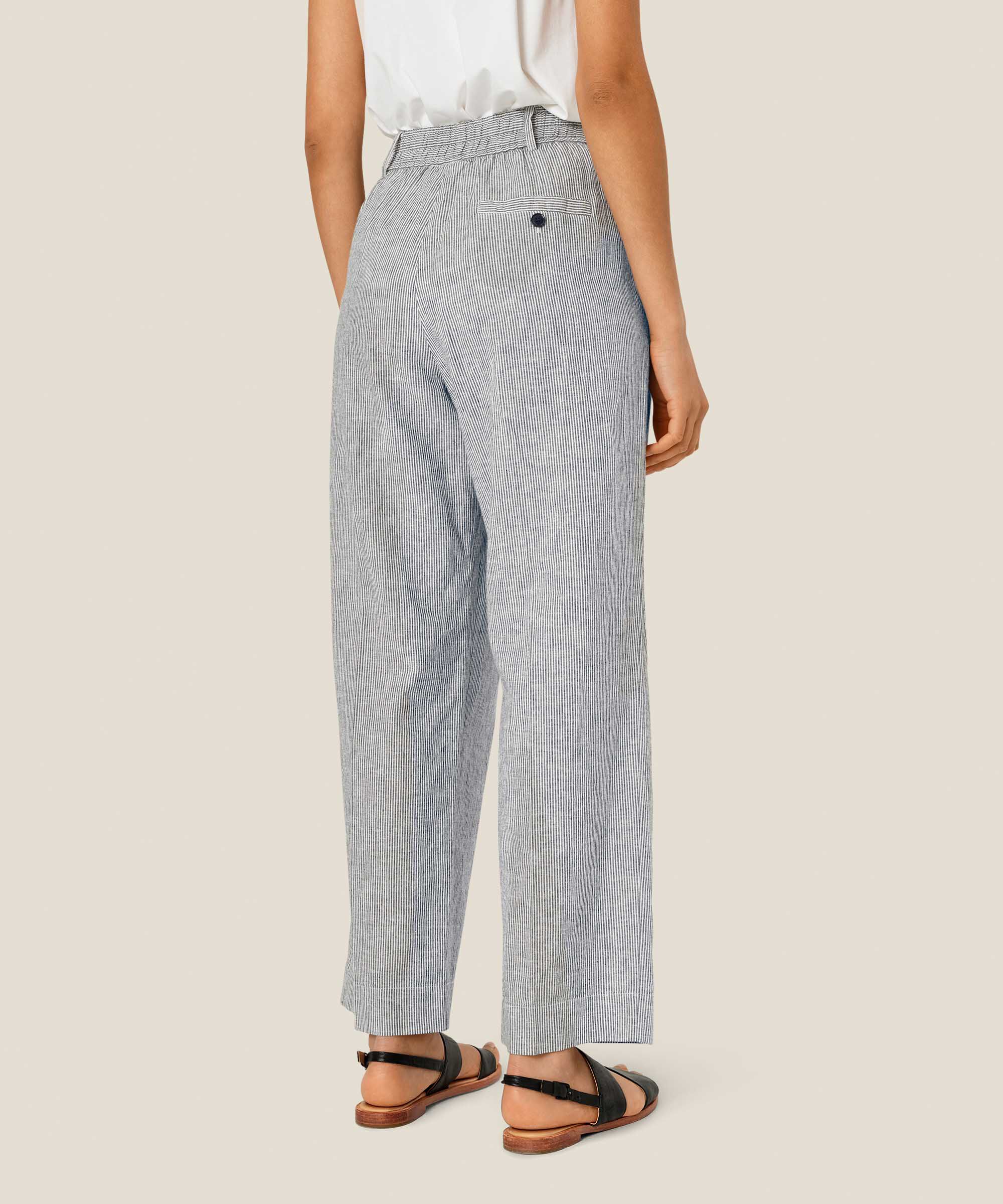 Gestreifte Hose aus Leinenmischung mit Gummizug hinten, Black