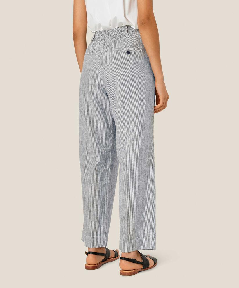 Gestreifte Hose aus Leinenmischung mit Gummizug hinten, Black