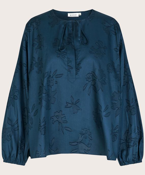 Baumwollbluse mit gewebtem Aufdruck, Moonlit Ocean