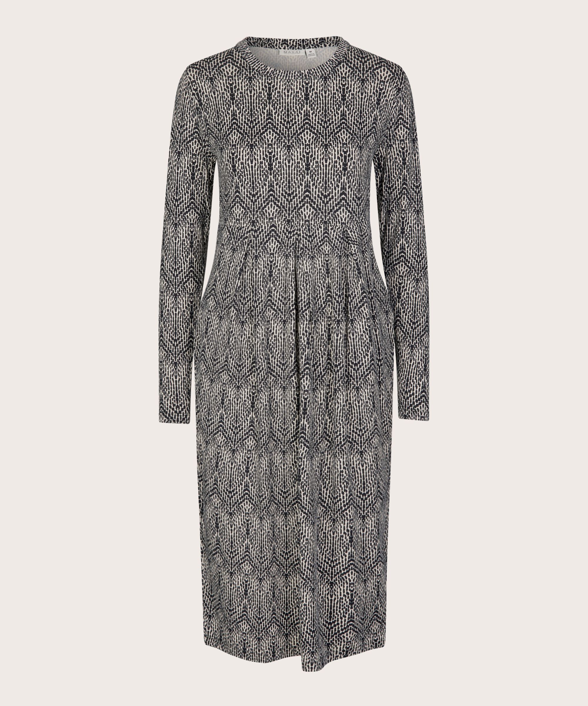 gemustertes Tulpenkleid mit langen Ärmeln, Black