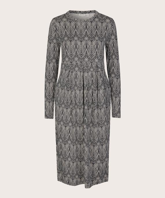 gemustertes Tulpenkleid mit langen Ärmeln, Black