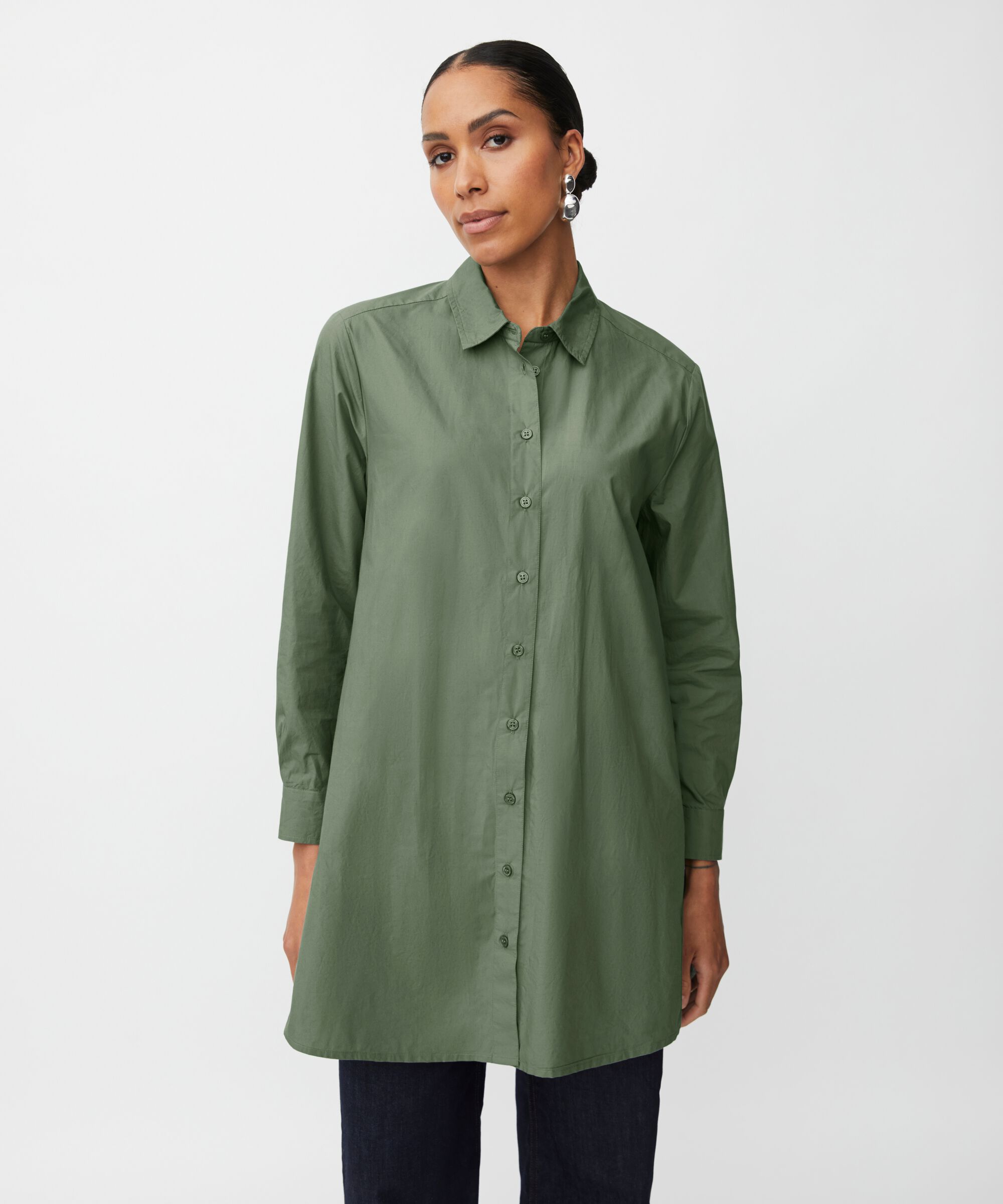 Baumwollshirt mit längerem Rücken, Duck Green