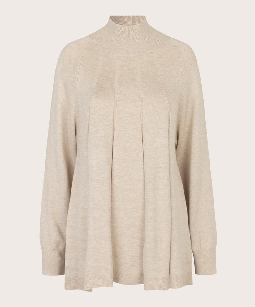 Feinstrickpullover mit Falten und Kragen, L beige mel