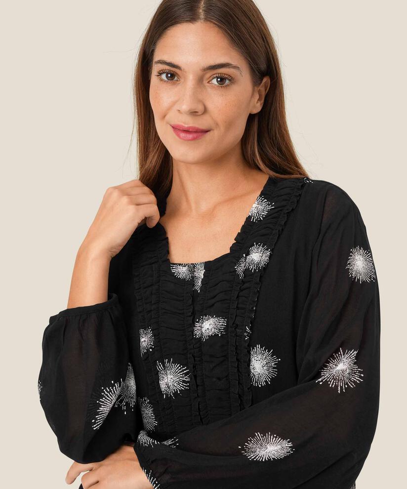 Transparente Viskosebluse mit Rüschendetails, Black