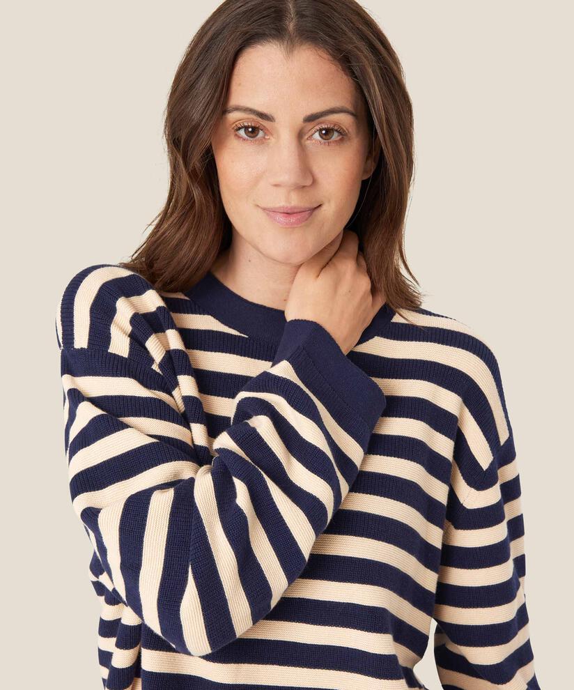 gestreifter Strickpullover aus Baumwolle, Maritime Blue