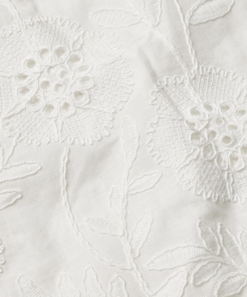 Kleid mit V-Ausschnitt und Anglaise-Stickerei, White