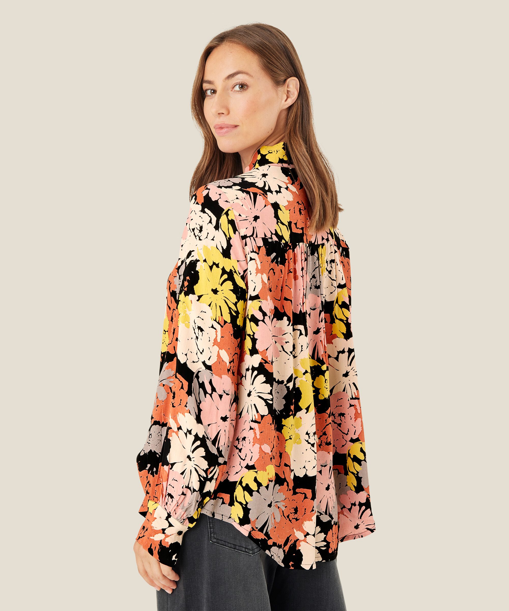 Viskosehemdbluse mit Blumendruck, Oil Yellow