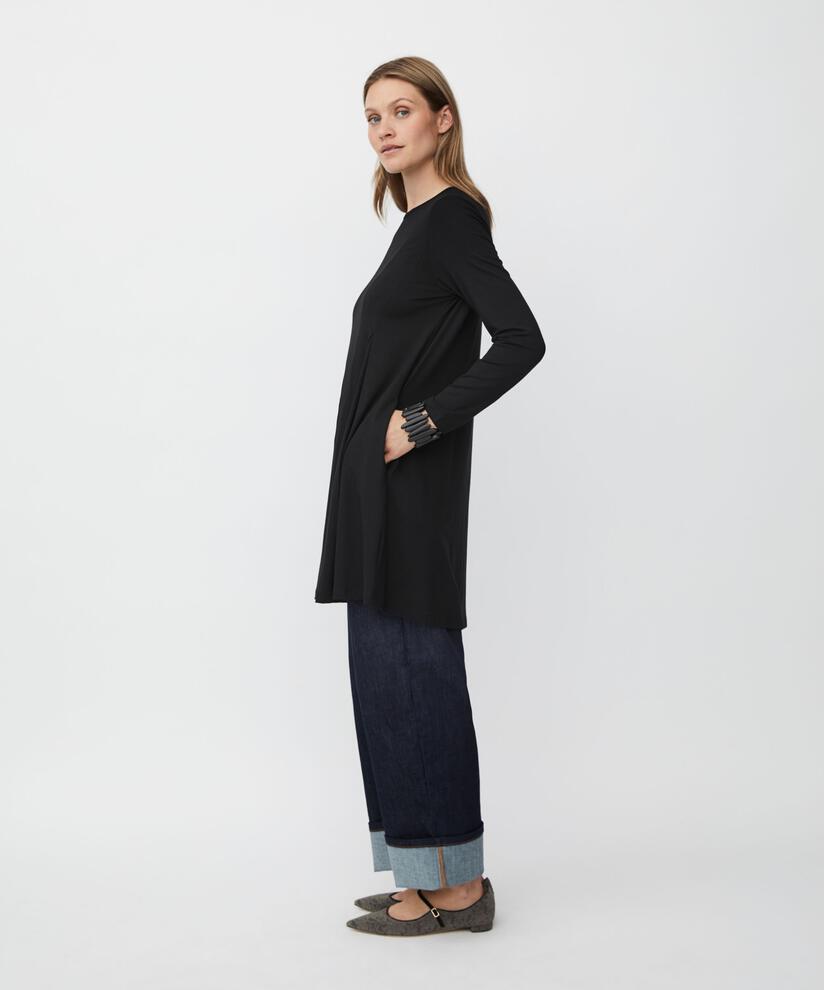 Jersey-Tunika mit Falten und Eingrifftaschen, Black