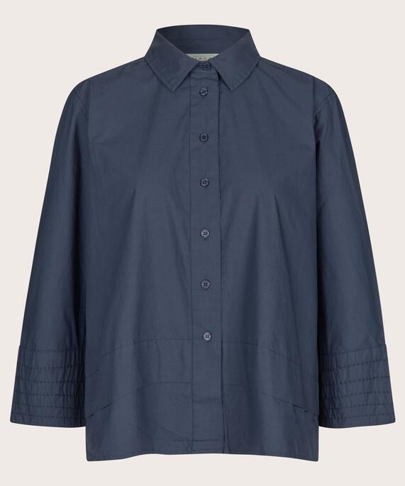 Baumwollshirt mit Kontrastnähten an den Ärmeln, Mood Indigo