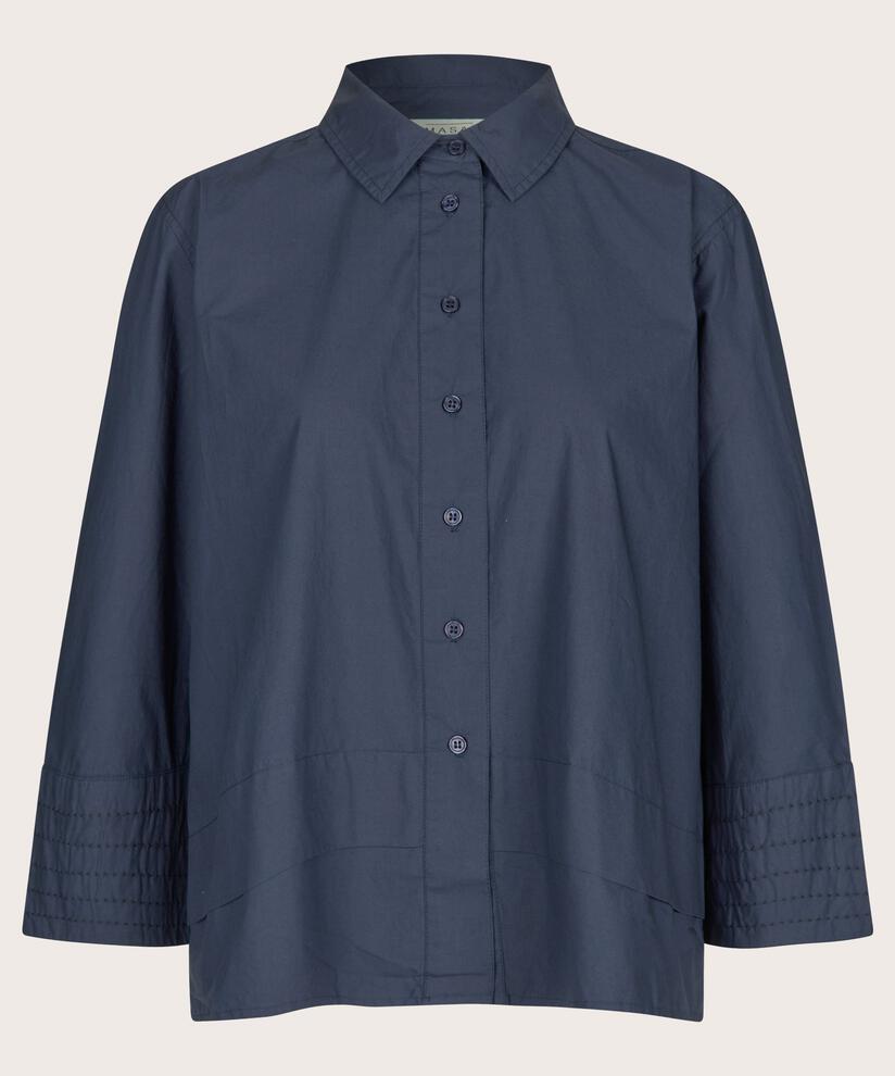 Baumwollshirt mit Kontrastnähten an den Ärmeln, Mood Indigo