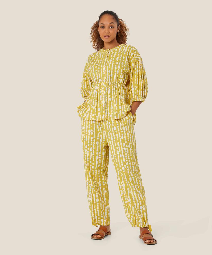 Bedrucktes Baumwollhemd mit elastischem Bund, Oil Yellow