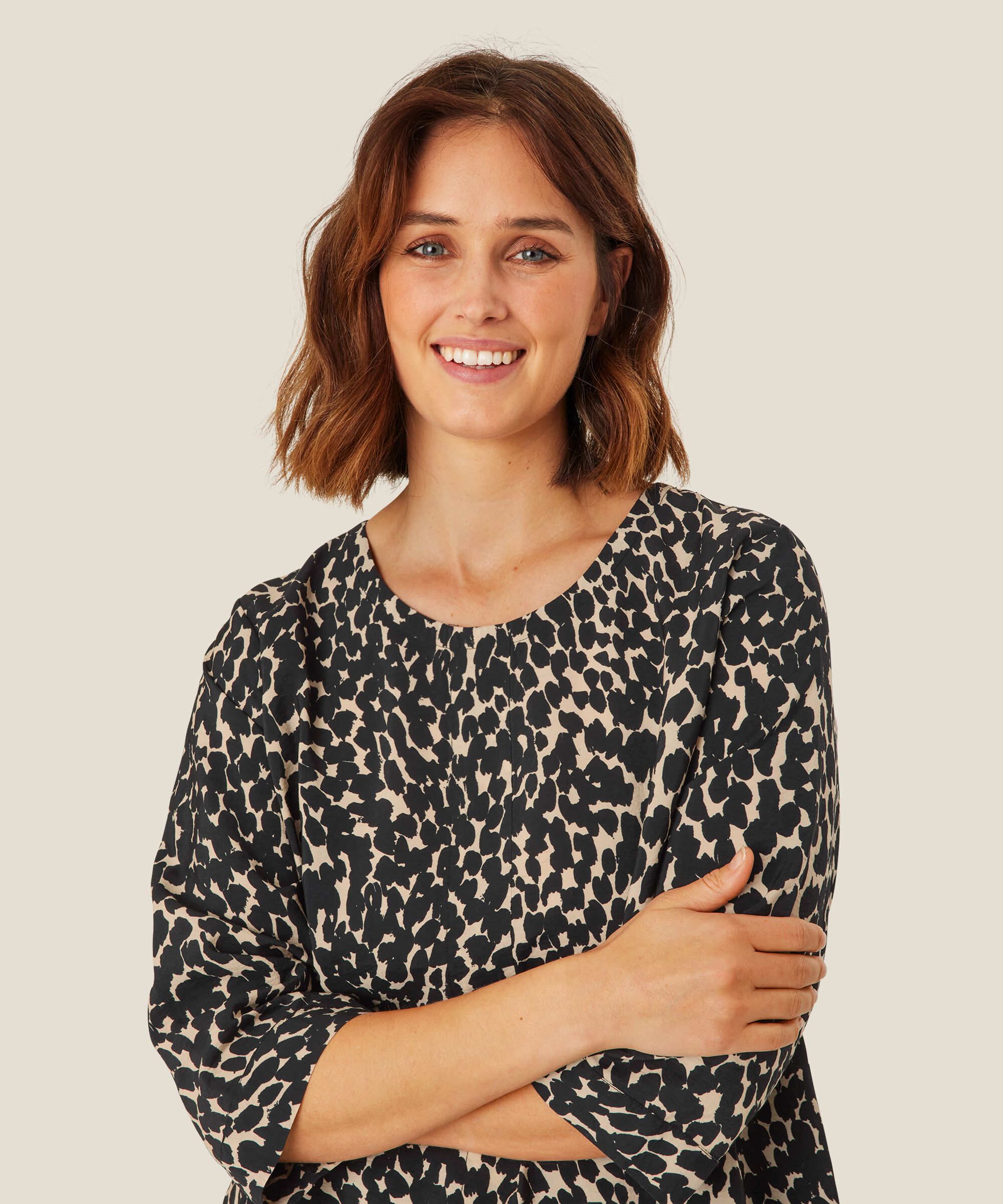 Bedruckte Viskose-Tunika mit 3/4-Ärmeln, Black