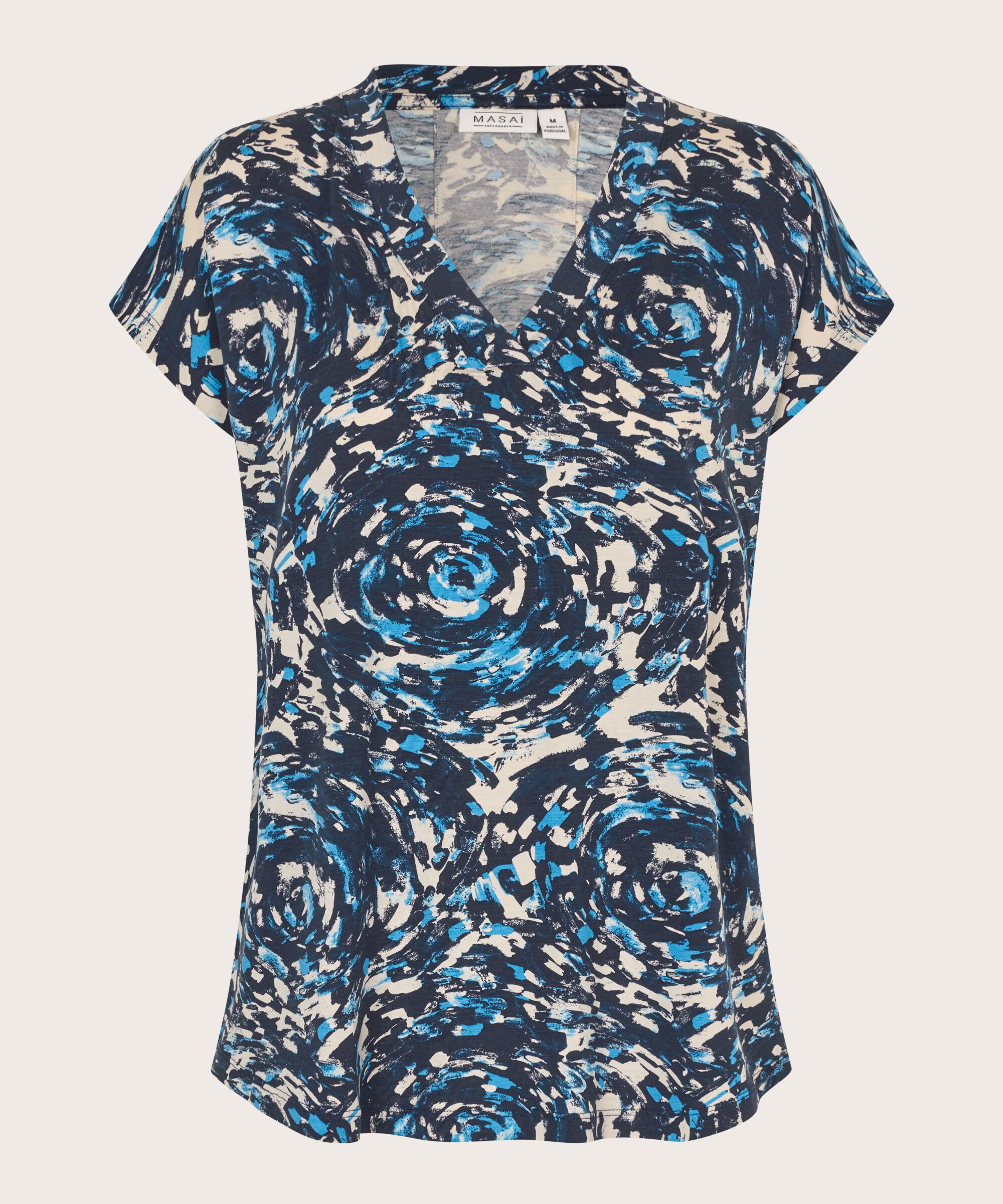 Bedrucktes T-shirt Mit V-ausschnitt, Cendre Blue