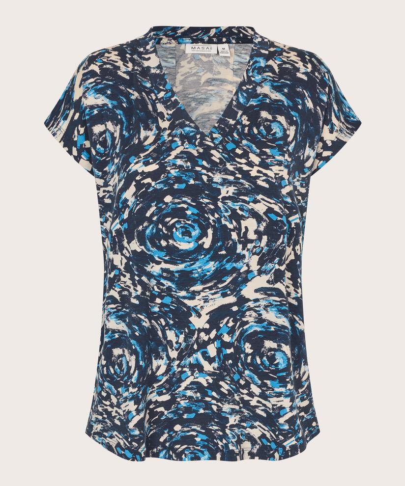 Bedrucktes T-shirt Mit V-ausschnitt, Cendre Blue