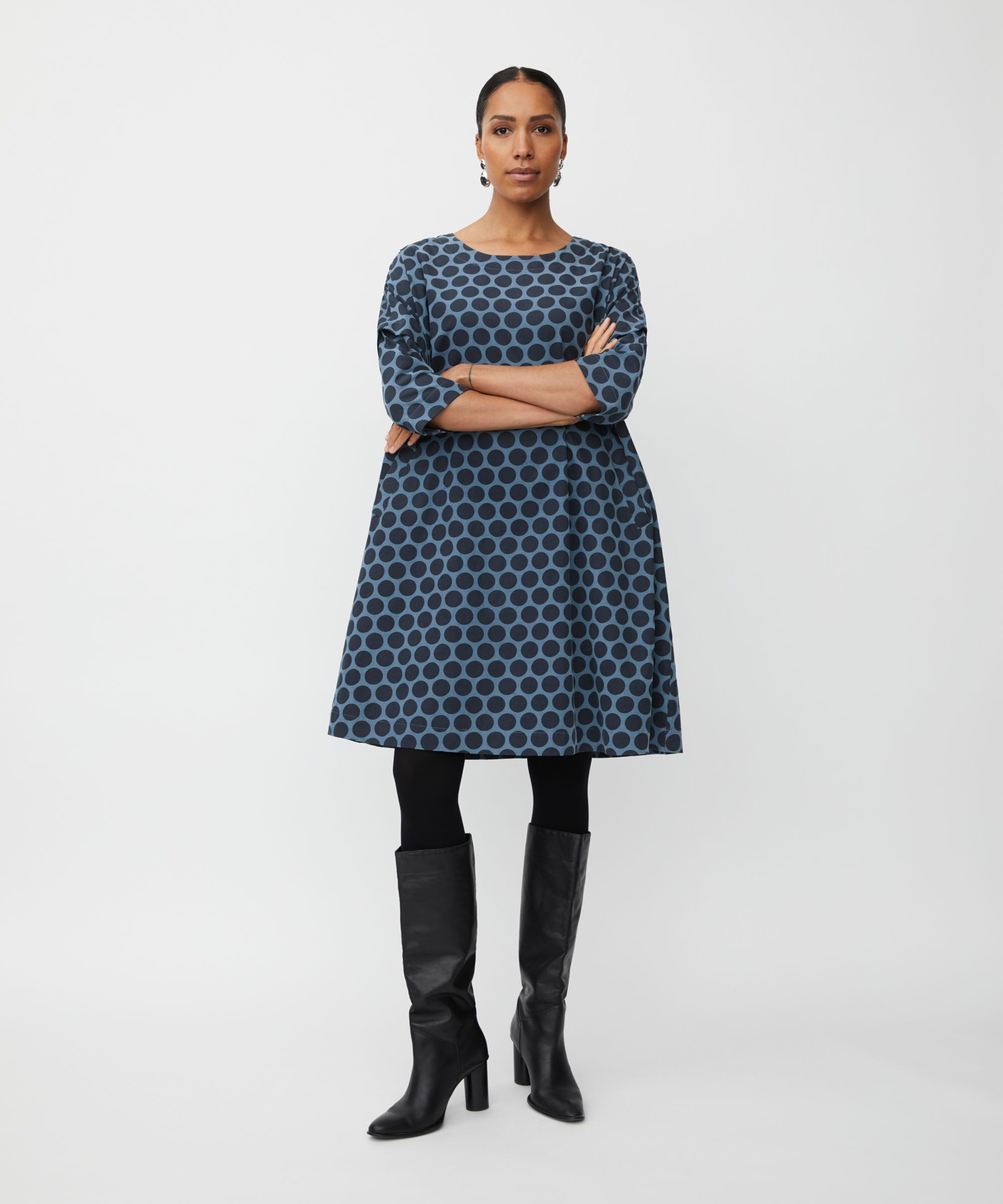 gepunktetes Samtkleid mit 3/4-Ärmeln, Navy Blazer