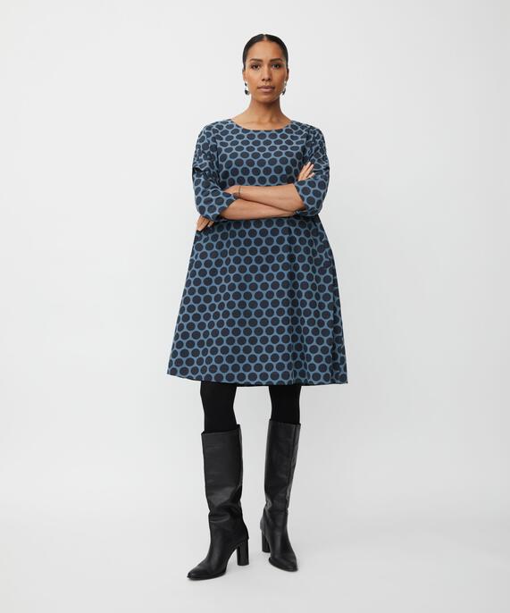 gepunktetes Samtkleid mit 3/4-Ärmeln, Navy Blazer